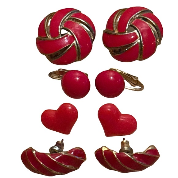 Vintage Red Jewelry Earrings & Necklace Bundle 9 Piece Jewelry Lot - Picture 8 of 12